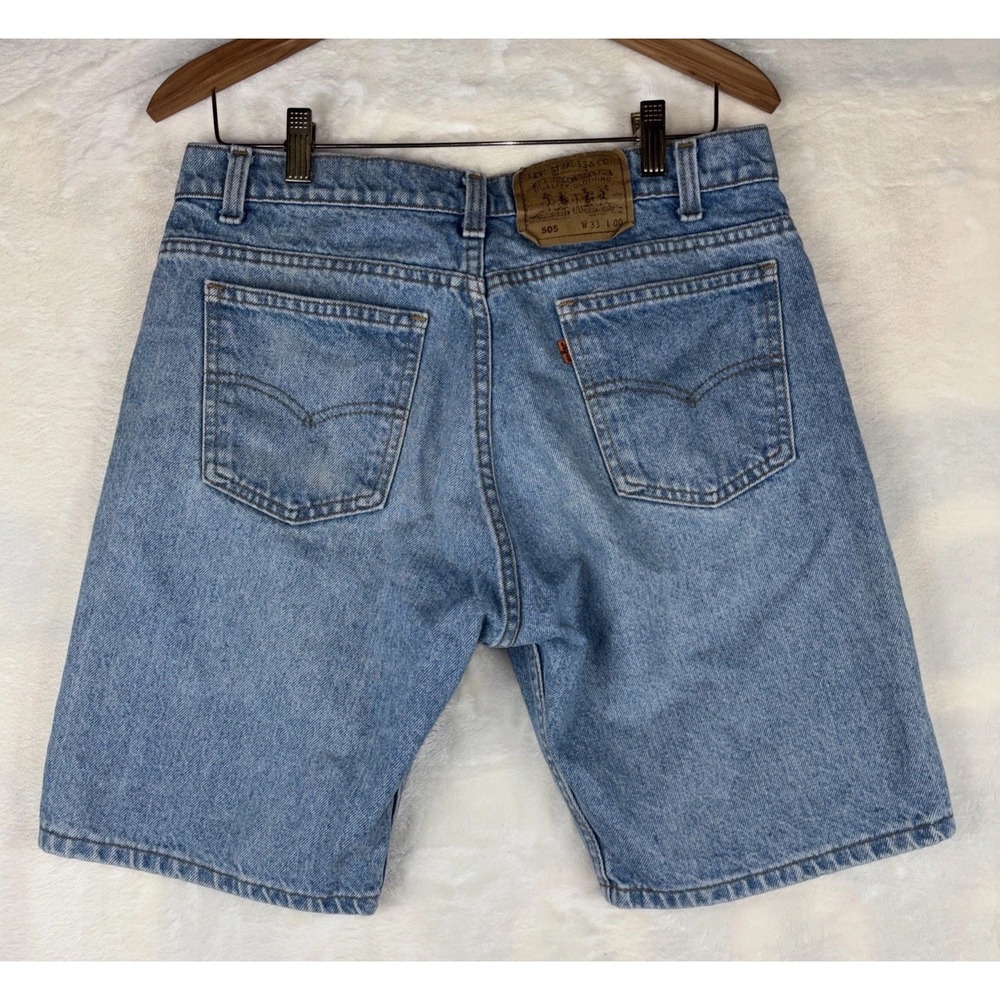 Vintage Levis 505 Shorts Mens 33 Blue Denim Light Wash Orange Tab 9" 90s USA Y2K